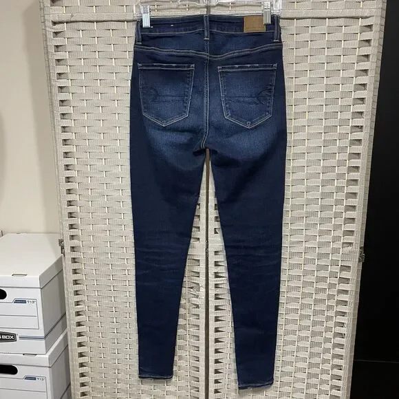 American Eagle HI-RISE JEGGING Jeans Women's 4R Blue Dark Wash Stretch Denim - Picture 2 of 11